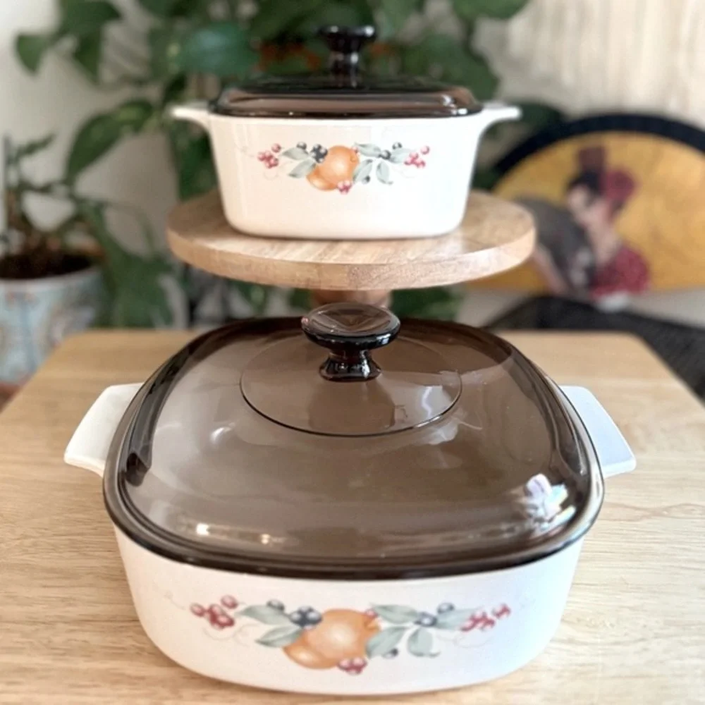 Corningware 1992 Abundance A-1 1/2B 1.5L / A-2B 2L Casserole Dishes w/ Lids